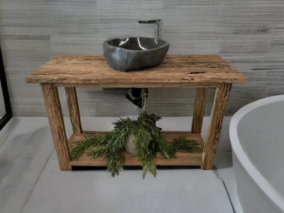 MEUBLE DE SALLE DE BAIN DE TECK ANTIQUE POL