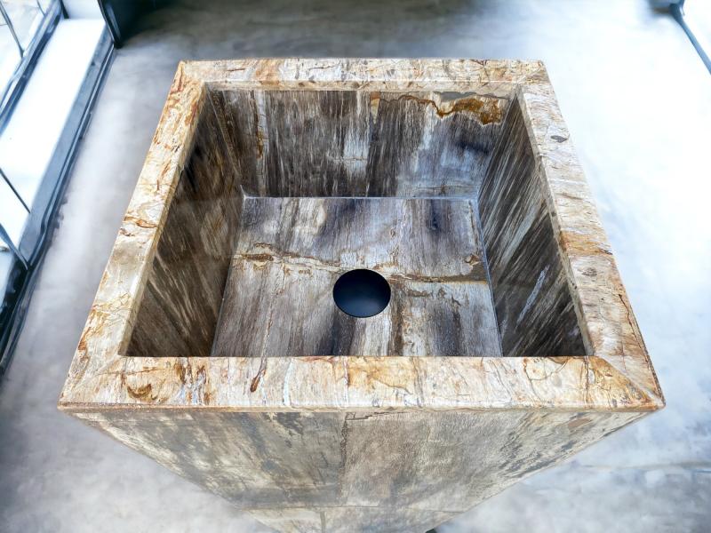 LAVABO CON COLONNA IN LEGNO PIETRIFICATO - VERSALLES