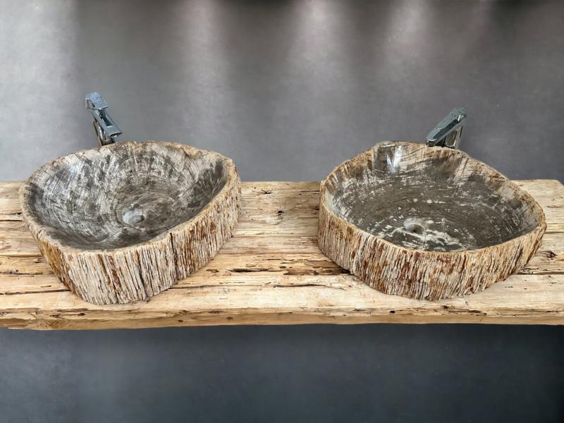 TWO PETRIFIED WOOD TWIN SINKS MARKUS