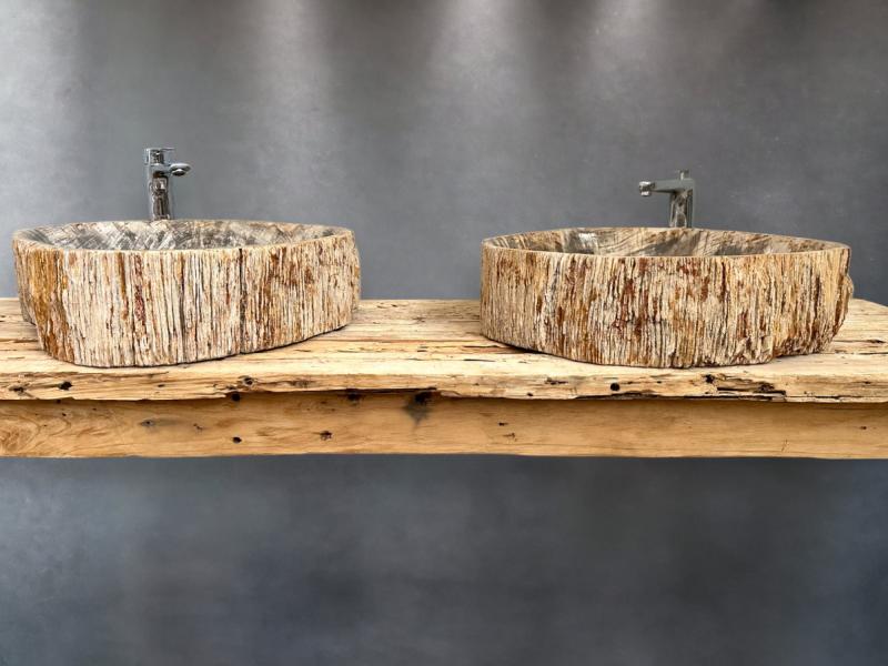 TWO PETRIFIED WOOD TWIN SINKS MARKUS