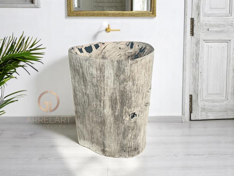 FREISTEHENDES WASCHBECKEN AUS MASSIVEM VERSTEINERTEM HOLZ OLBIA FREISTEHENDES WASCHBECKEN AUS MASSIVEM VERSTEINERTEM HOLZ OLBIA