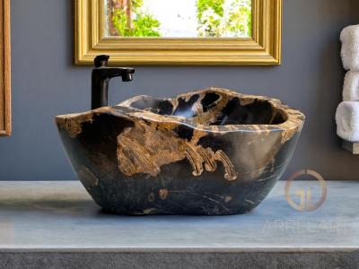 WASCHBECKEN AUS SCHWARZEM VERSTEINERTEM HOLZ KING