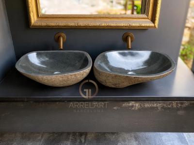 SET WASHBASIN RIVER STONE TWINS