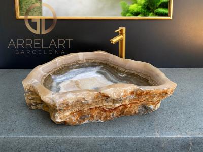 BERNSTEINFARBENES WASCHBECKEN AUS HALBEDELSTEIN JUWEL