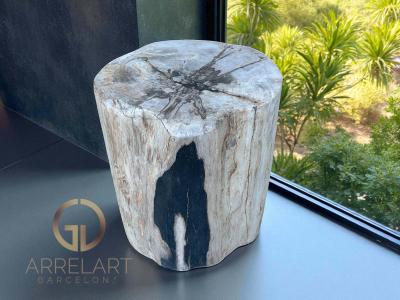 MASSIVER HOCKER AUS VERSTEINERTEM HOLZ SAVINA