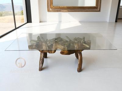 TEAK ROOT DINING TABLE WITH GLASS