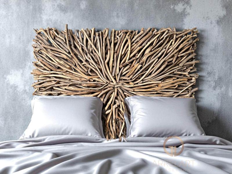TETE DE LIT AVEC BRANCHES EN BOIS NATUREL TULUM