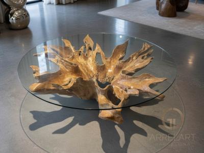 TAVOLINO CON RADICE E VETRO MONTREUX