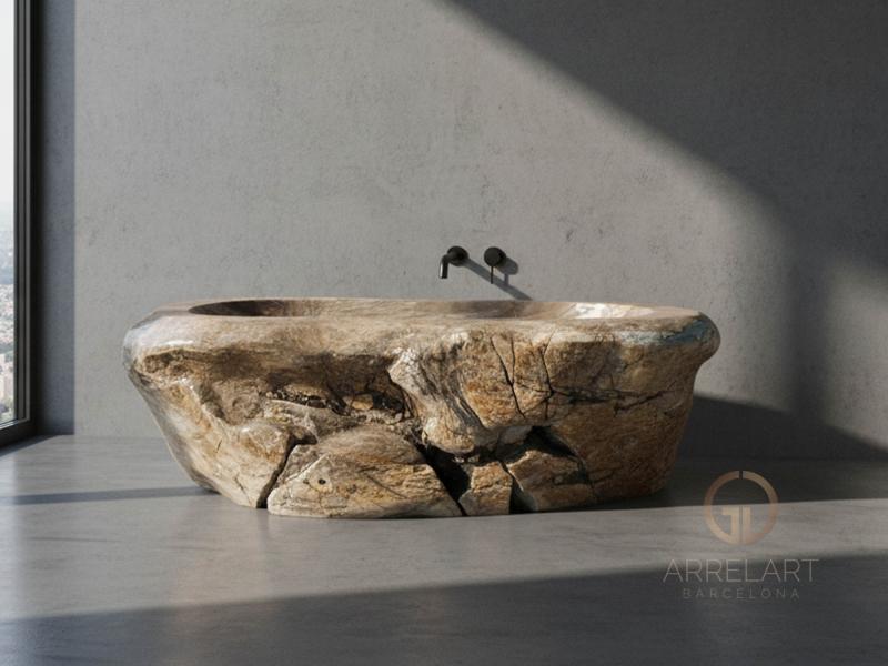 Vasca da Bagno Vintage in Legno Pietrificato - Arrelart