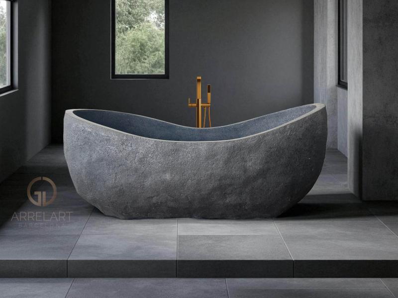 BAÑERA NEGRA DE CEMENTO EFECTO PIEDRA ZAHARA