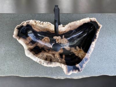 WASCHBECKEN AUS NATURLICHEM VERSTEINERTEM HOLZ GOLD COAST