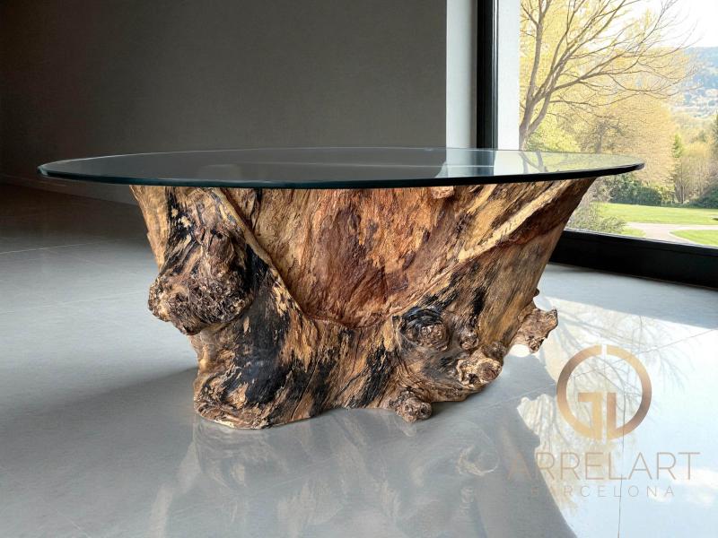 MESA TRONCO Y CRISTAL DE MADERA BOLZANO