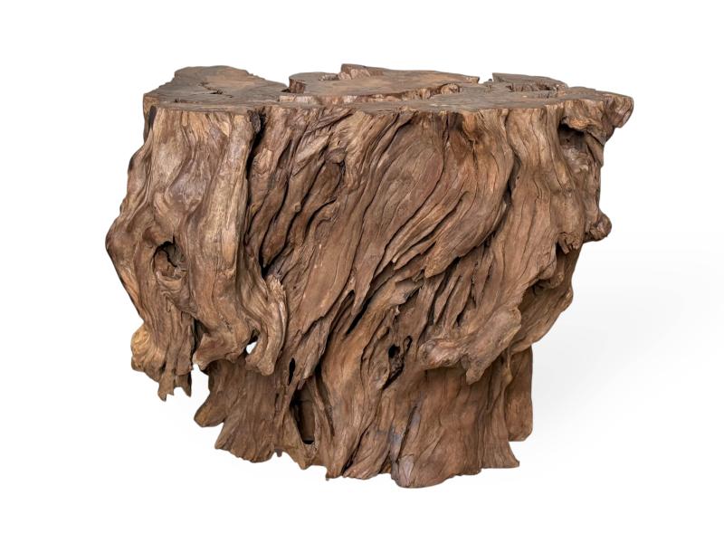 ORGANISCHER HOCKER AUS TEAKHOLZ