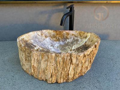 WASHBECKEN AUS VERSTEINERTEM HOLZ SUNSET
