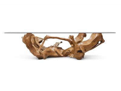 TEAK ROOT TABLE WITH GLASS LE MARAIS