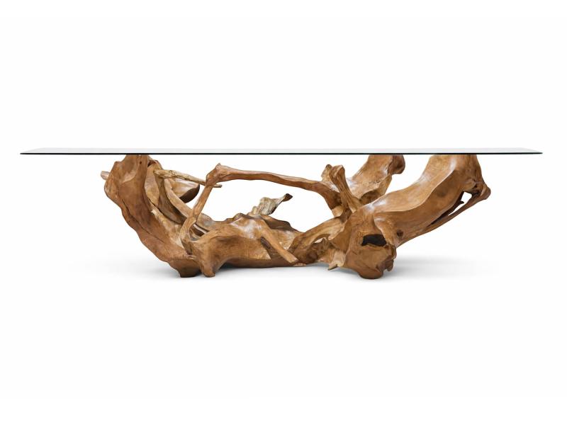 TEAK ROOT TABLE WITH GLASS LE MARAIS
