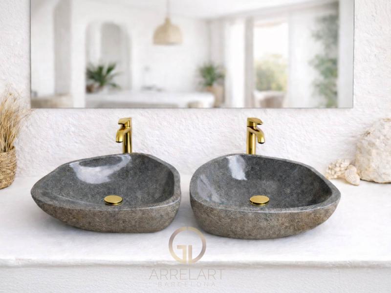 SET AUS FLUSSSTEIN-WASCHBECKEN