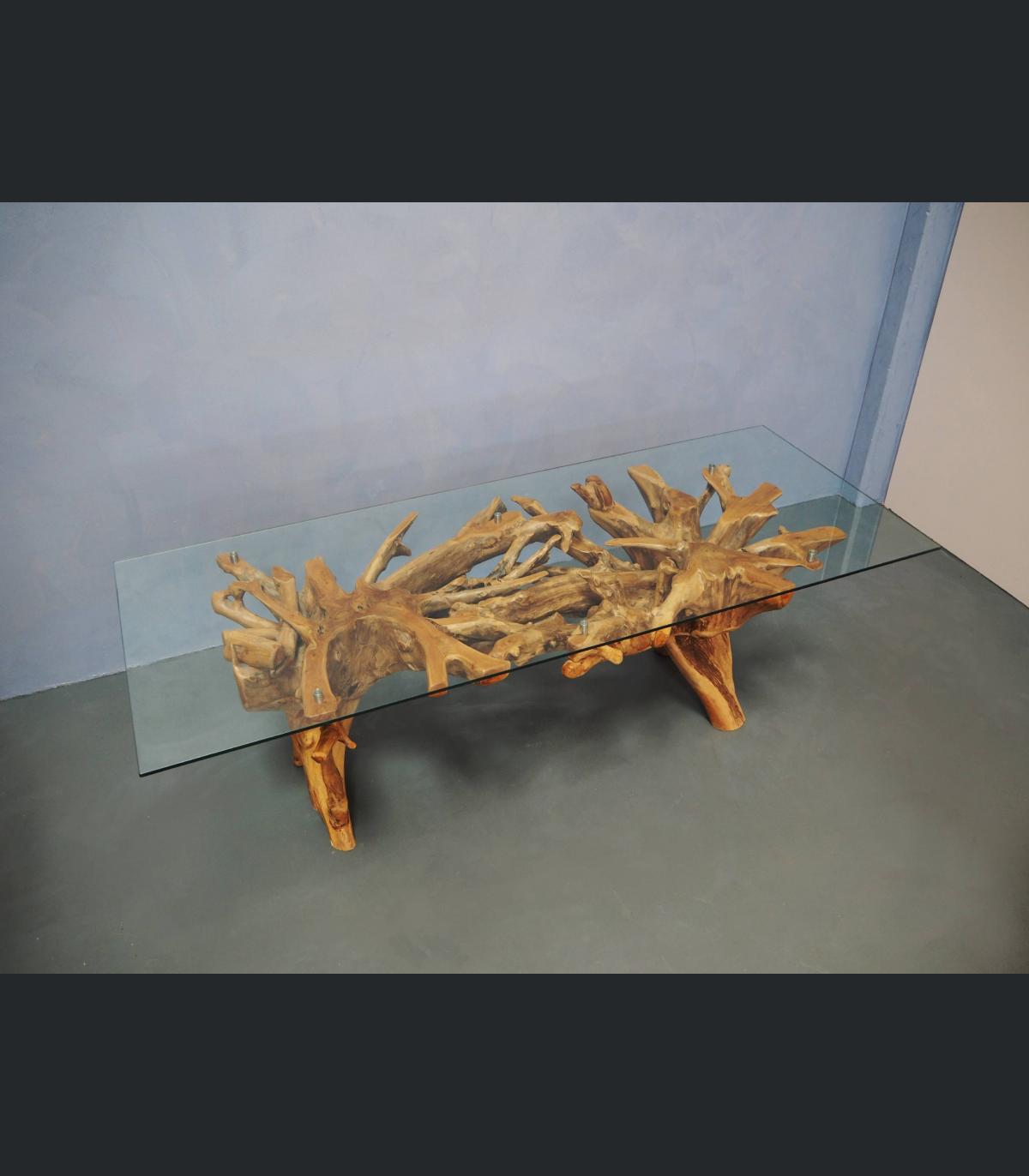 MESA DE COMEDOR RAÍZ DE TECA CON CRISTAL Muebles