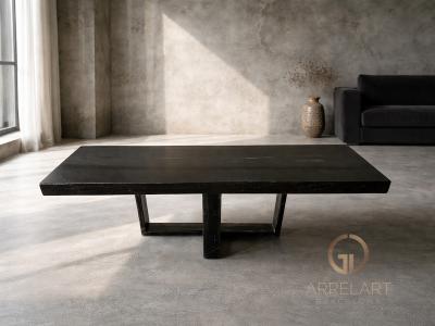 RECHTER COUCHTISCH AUS VERSTEINERTEM HOLZ GANTE