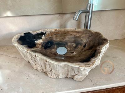 WASCHBECKEN AUS VERSTEINERTES HOLZ GIZA