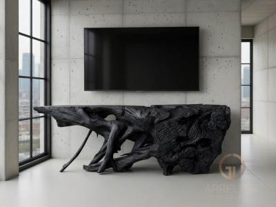 LOW CONSOLE IN BLACK TEAK WOOD NOIRE