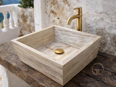 QUADRATISCHES WASCHBECKEN AUS FOSSILEM HOLZ IVORY