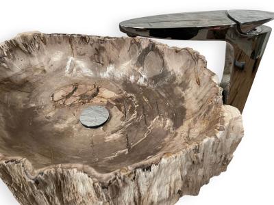 LAVANDINO DI DESIGN IN LEGNO PIETRIFICATO MOON