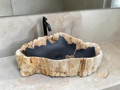 WASCHBECKEN AUS MASSIVEM STEIN IN VERSTEINERTEM HOLZ ETNA