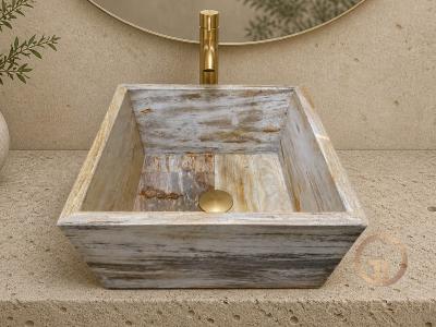 Lavabo Cuadrado de Madera Fósil Ivory - Arrelart