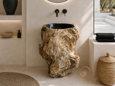 LAVABO DE PIE MAJESTUOSO DE MADERA PETRIFICADA MALAWI