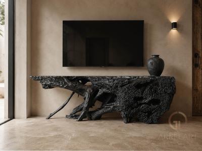 LOW CONSOLE IN BLACK TEAK WOOD NOIRE
