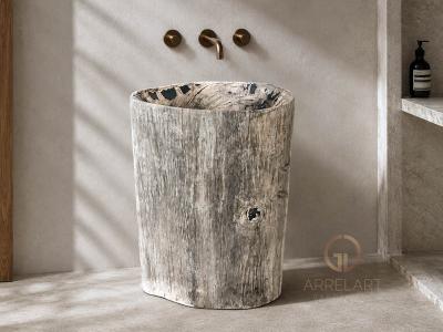 FREESTANDING WASHBASIN IN SOLID PETRIFIED WOOD OLBIA