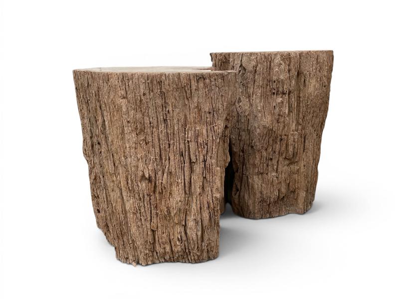 PAIR OF DECORATIVE STOOLS IN PETRIFIED WOOD