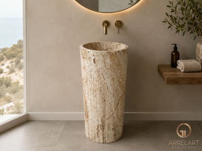 ROUND PEDESTAL SINK IN NATURAL STONE BRUNELLO