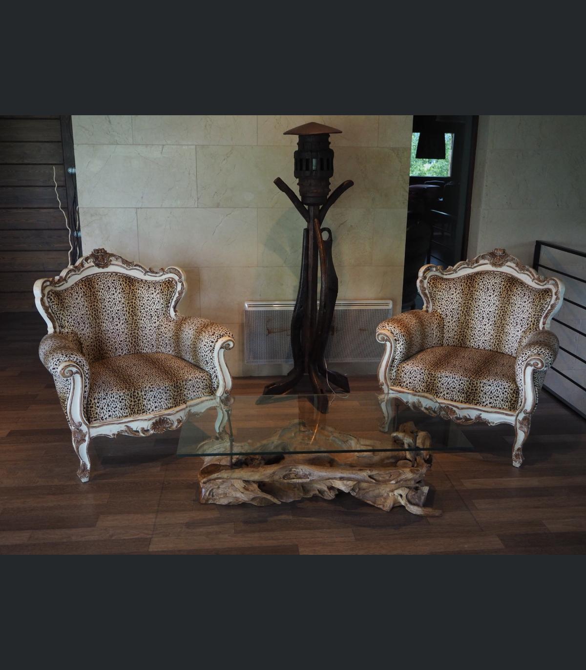 MESA DE CENTRO TRONCO DE TECA CON CRISTAL Muebles