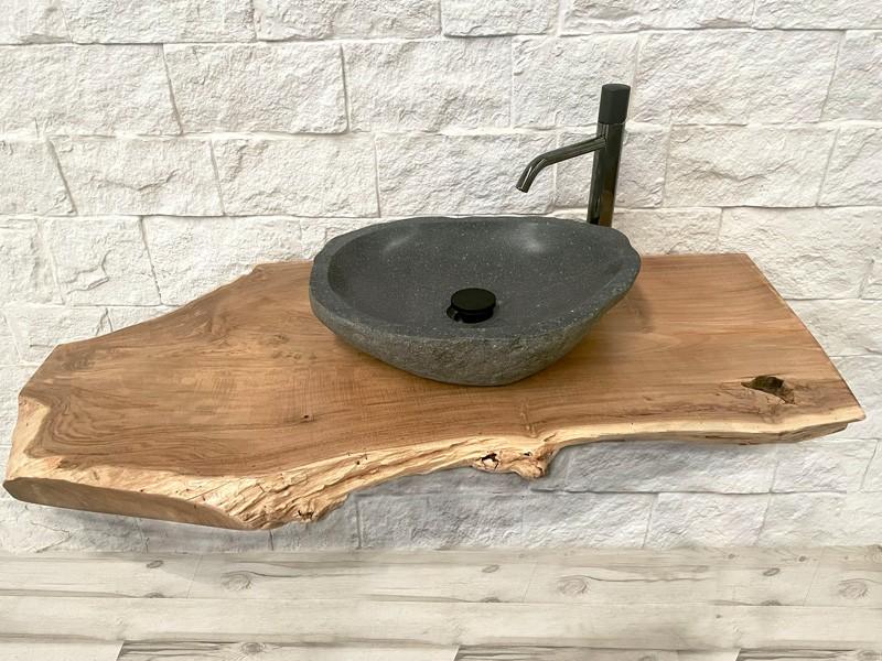 Piano lavabo in legno massello resinato scortecciato – Wanos Wood